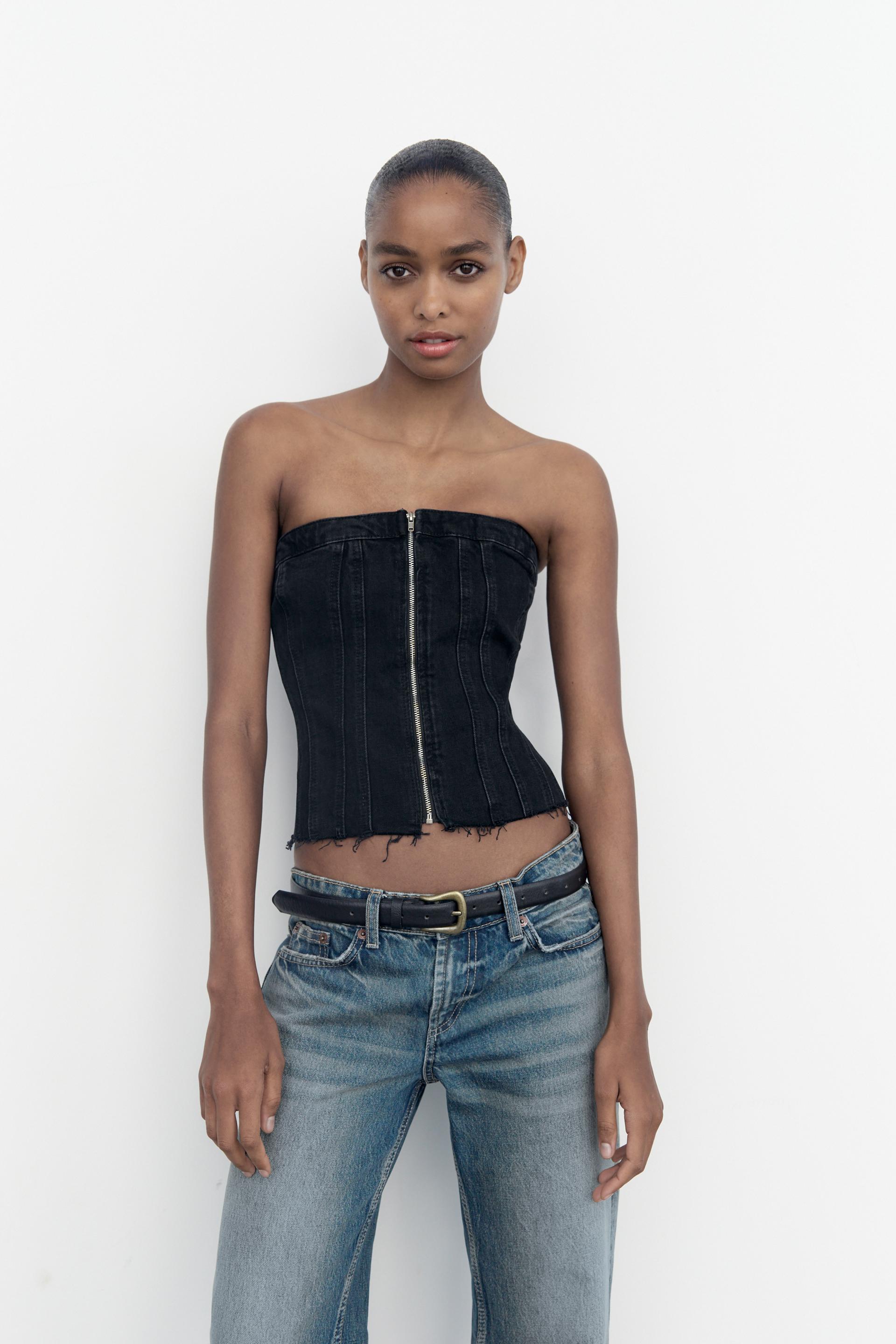 Shop ZARA 2023 SS CORSET STYLE DENIM TOP TRF (8197/110) by MarcaBonito