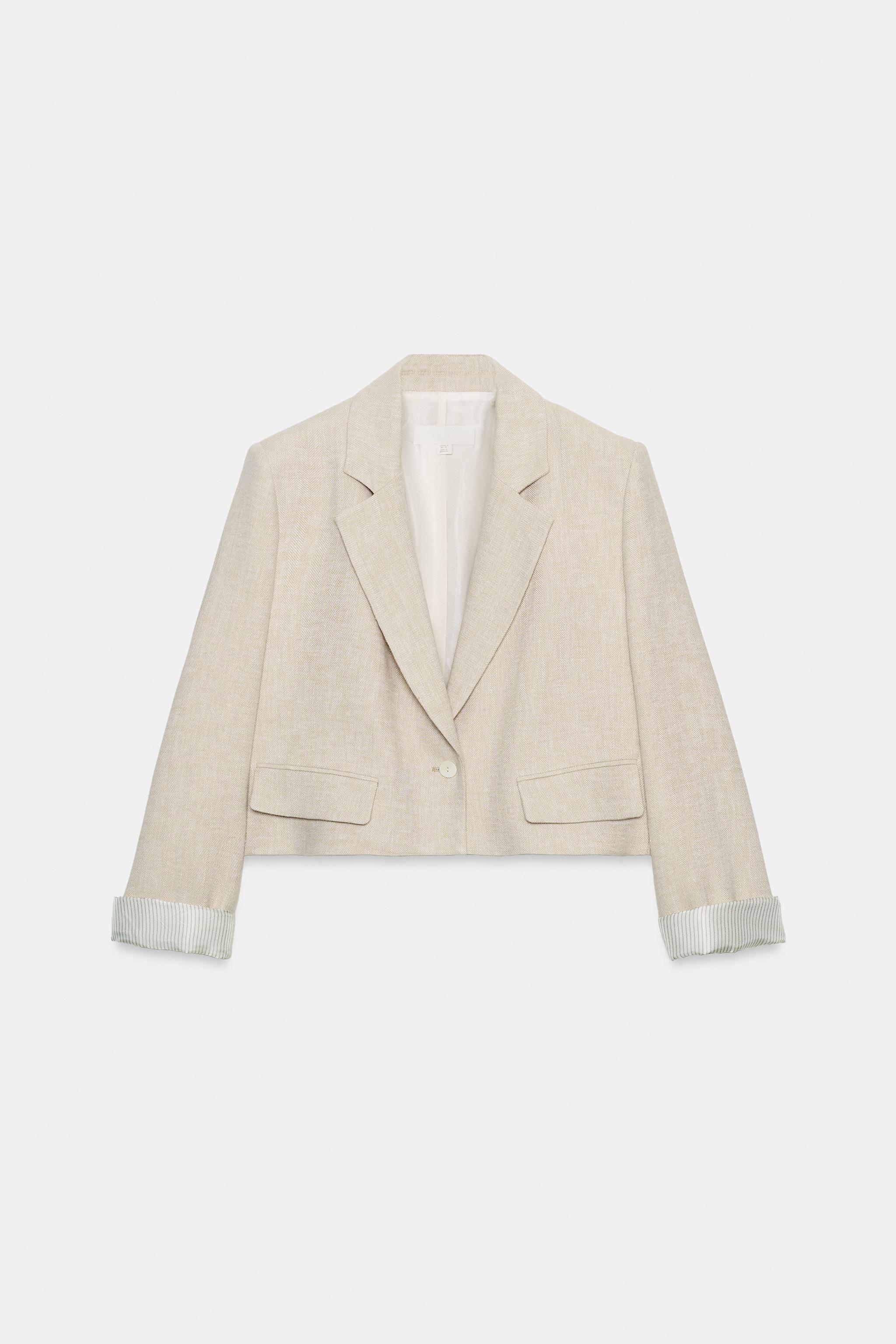 BLAZER COURTE EN LIN AVEC ÉPAULETTES