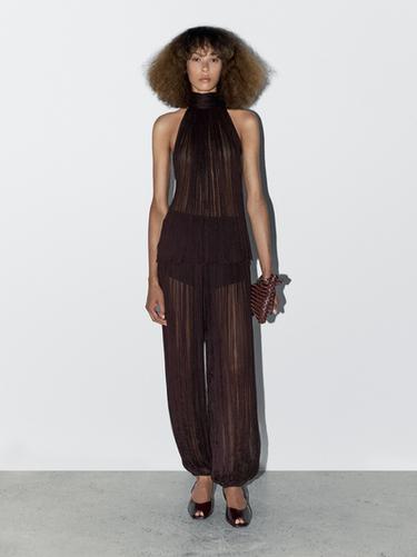 Zara Flowing pleated balloon trousers - STUDIO - Burgundy - Image 0