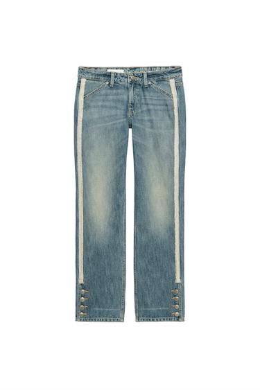 TRF MID-WAIST STRAIGHT-LEG JEANS WITH SIDE BANDS - Blue by Zara