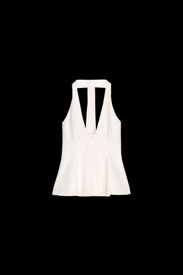 Zara STRIPED COMBINATION HALTER TOP - Ecru - Image 0