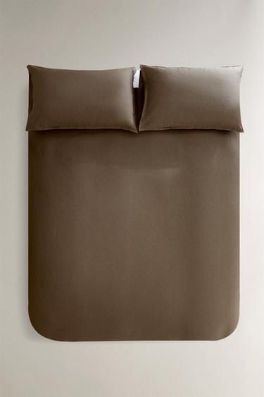 SATEEN JACQUARD DUVET COVER (300 THREAD COUNT) - Brown / Taupe by Zara