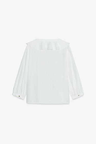 CHEMISE EN POPELINE À VOLANTS - Blanc de Zara - Image 5