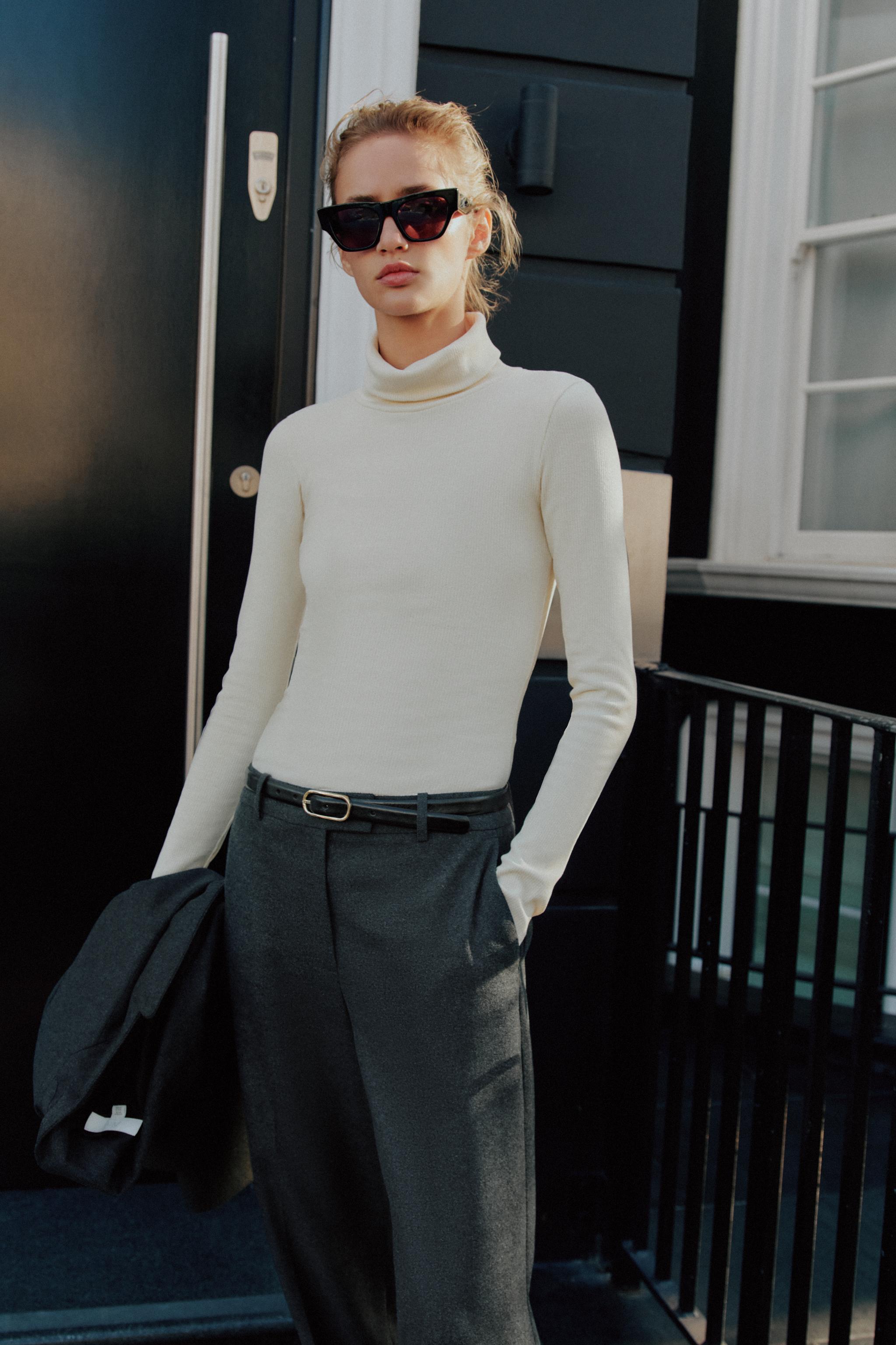 High Neck Ribbed T-Shirt by Zara