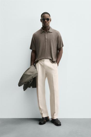 CELANA PANJANG REGULAR FIT LIPIT - Ecru dari Zara