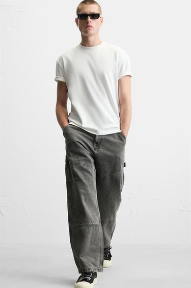 PANTALONI SLAVATI CON TASCA DA CARPENTIERE - Grigio di Zara