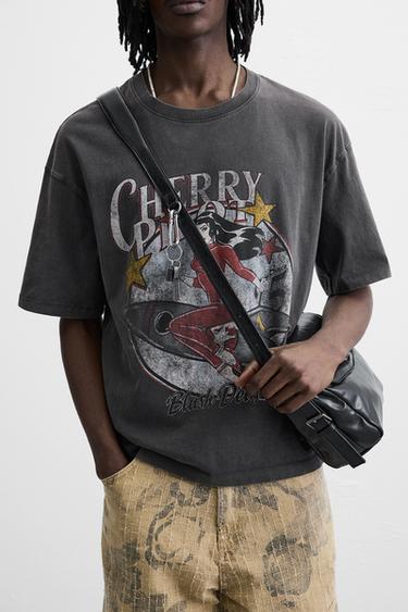 T-SHIRT IMPRIMÉ EFFET DÉLAVÉ - Gris taupe de Zara - Image 4