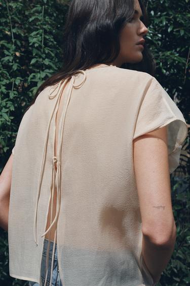 EMBROIDERED RAISED FLORAL TOP - Ecru by Zara - Image 2