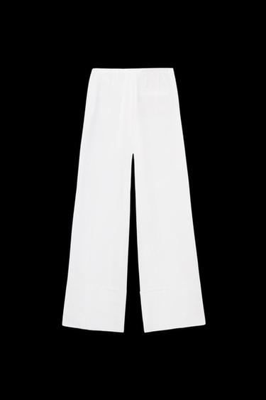 ZW COLLECTION 100% LINEN PALAZZO TROUSERS - White by Zara