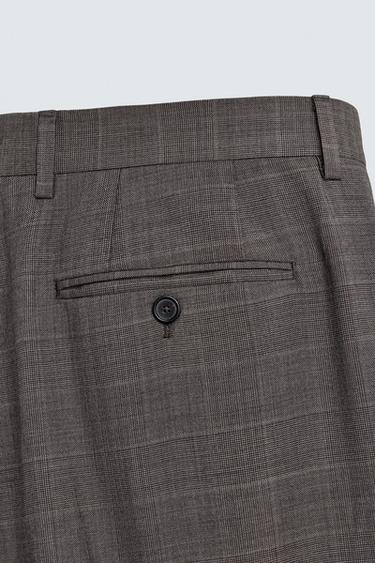 PANTALON DE COSTUME À CARREAUX 100 % LAINE - Marron de Zara - Image 7