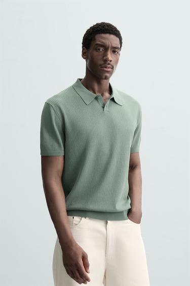 RIB KNIT POLO SHIRT - Blue green by Zara