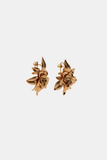 EMBOSSED FLOWER BUTTON EARRINGS - Golden by Zara - Image 2