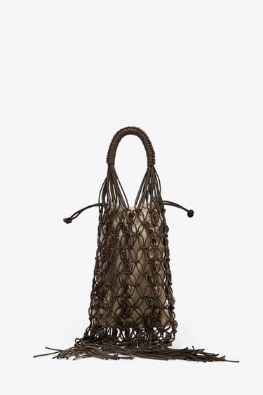 BEADED BUCKET BAG - Brown by Zara