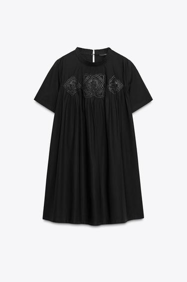 EMBROIDERED SHORT DRESS ZW COLLECTION - Black by Zara