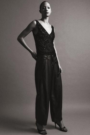 EMBROIDERED TULLE STRAP TOP - Black by Zara