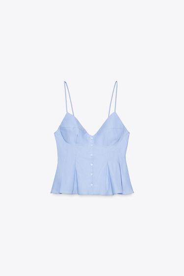 TOP TIRANTES PLIEGUES - Blanco / Celeste de Zara