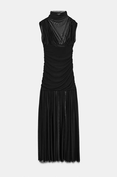 CONTRAST DRAPED MIDI DRESS - Black by Zara