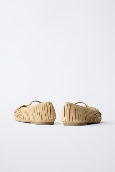 LEATHER FRINGE BALLET FLATS - Sand Brown by Zara - Image 4