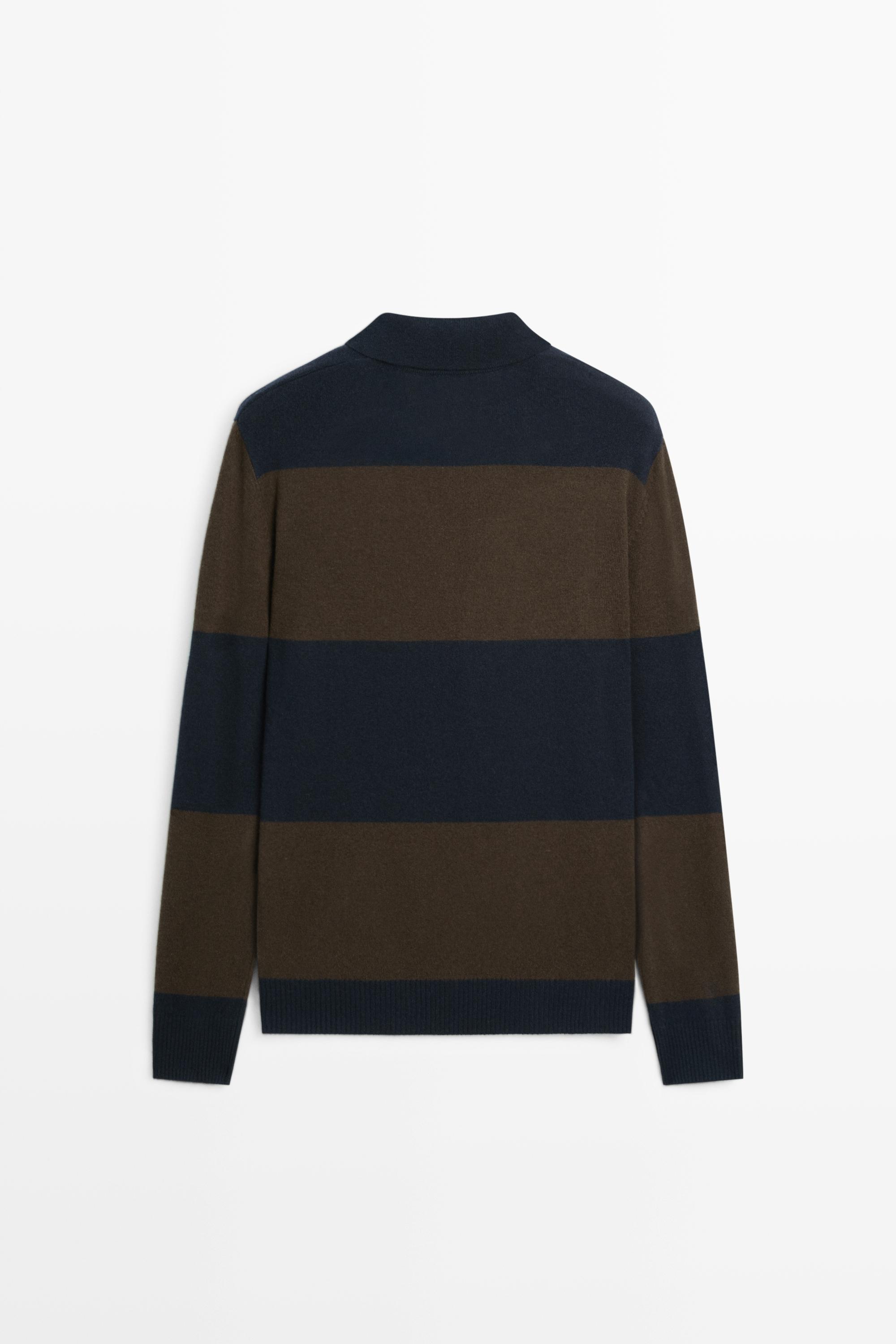 Wool-blend striped polo sweater