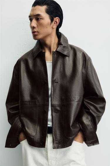 LEATHER JACKET WITH POCKETS - Brown by Zara