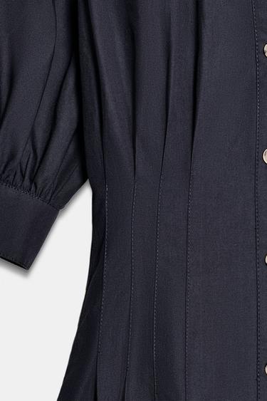 ROBE MI-LONGUE EN POPELINE À MANCHES BOUFFANTES - Bleu marine de Zara - Image 9