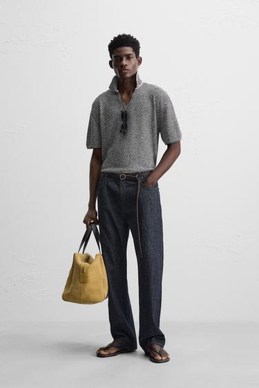 STRIPED KNIT POLO SHIRT - Stripes by Zara - Image 0