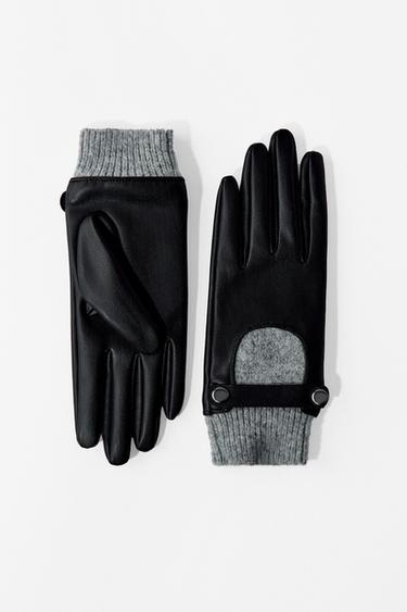 GUANTI EFFETTO PELLE COMBINATI - Nero di Zara