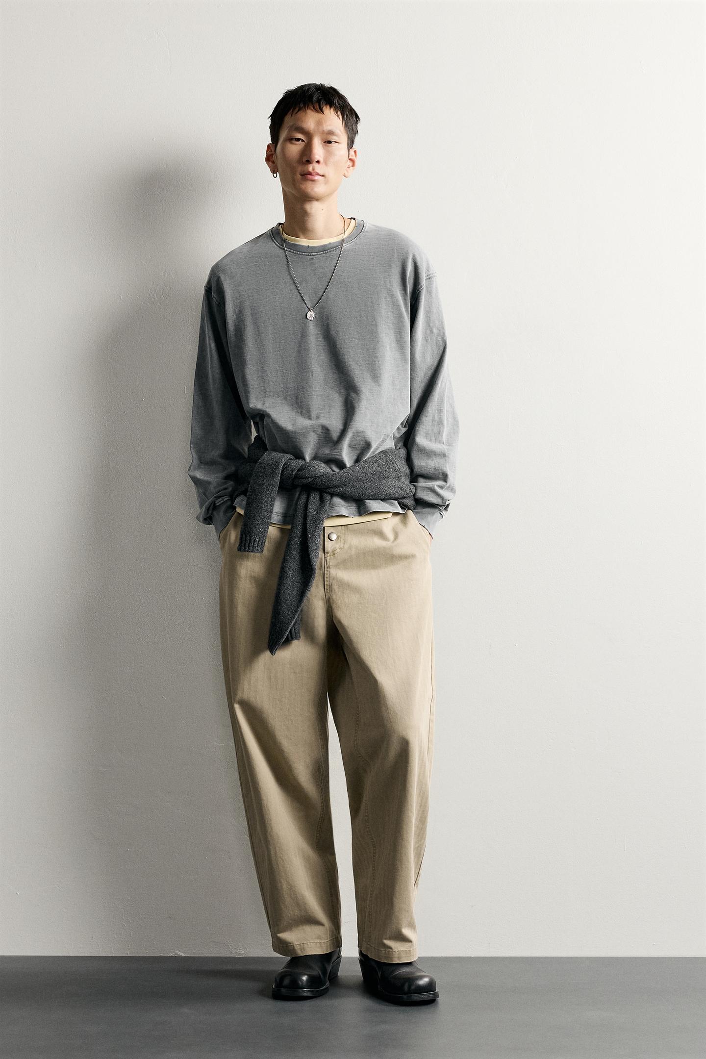 Мужская футболка Zara Washed Slub Relaxed Fit, цвет: Тёмный антрацитовый