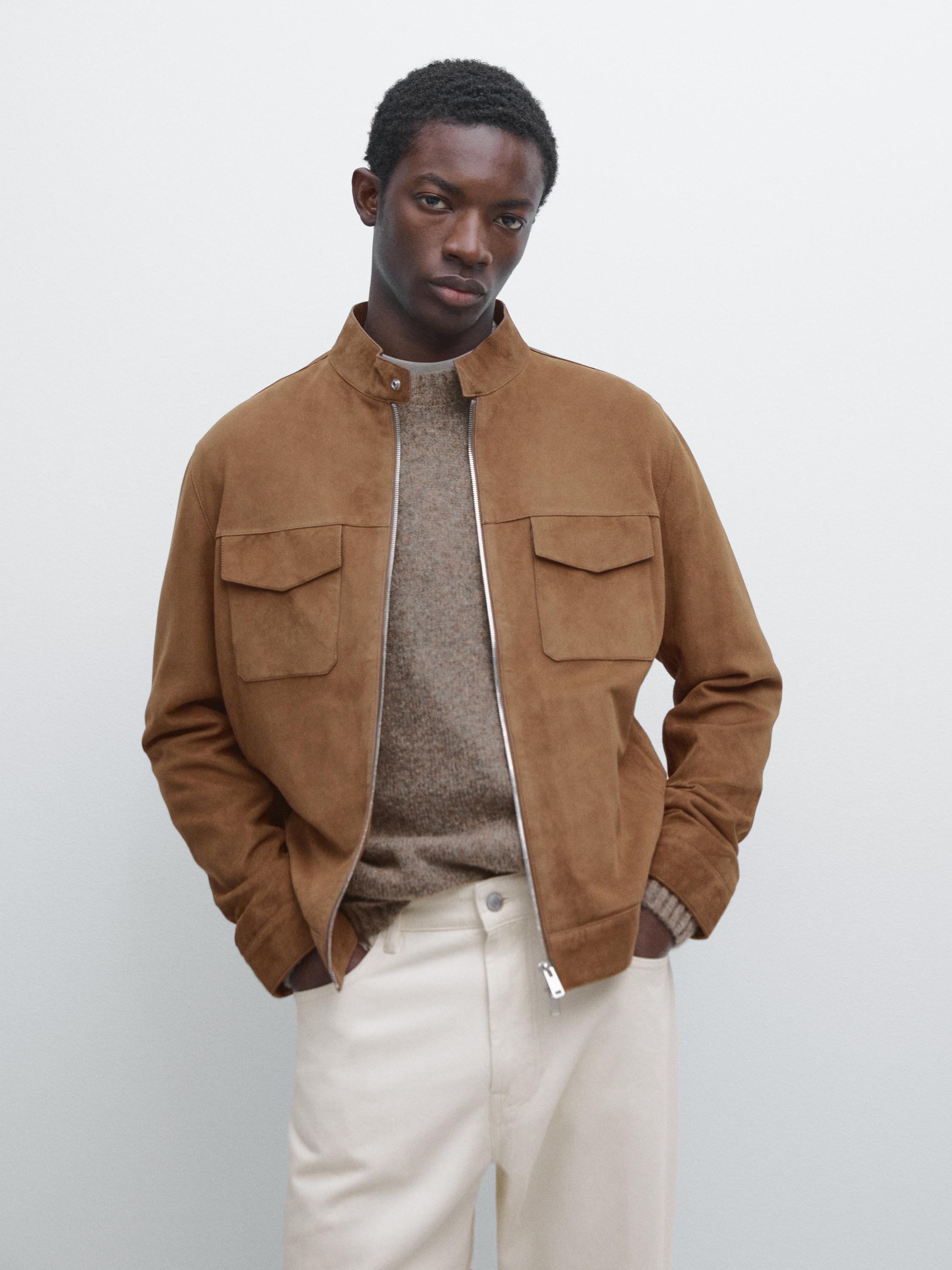 Blouson en cuir effet daim