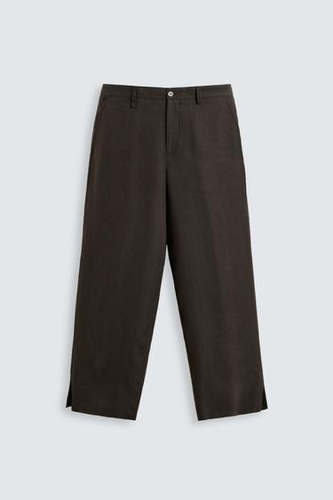 RELAXED FIT TROUSERS WITH VENTS - Brown by Zara