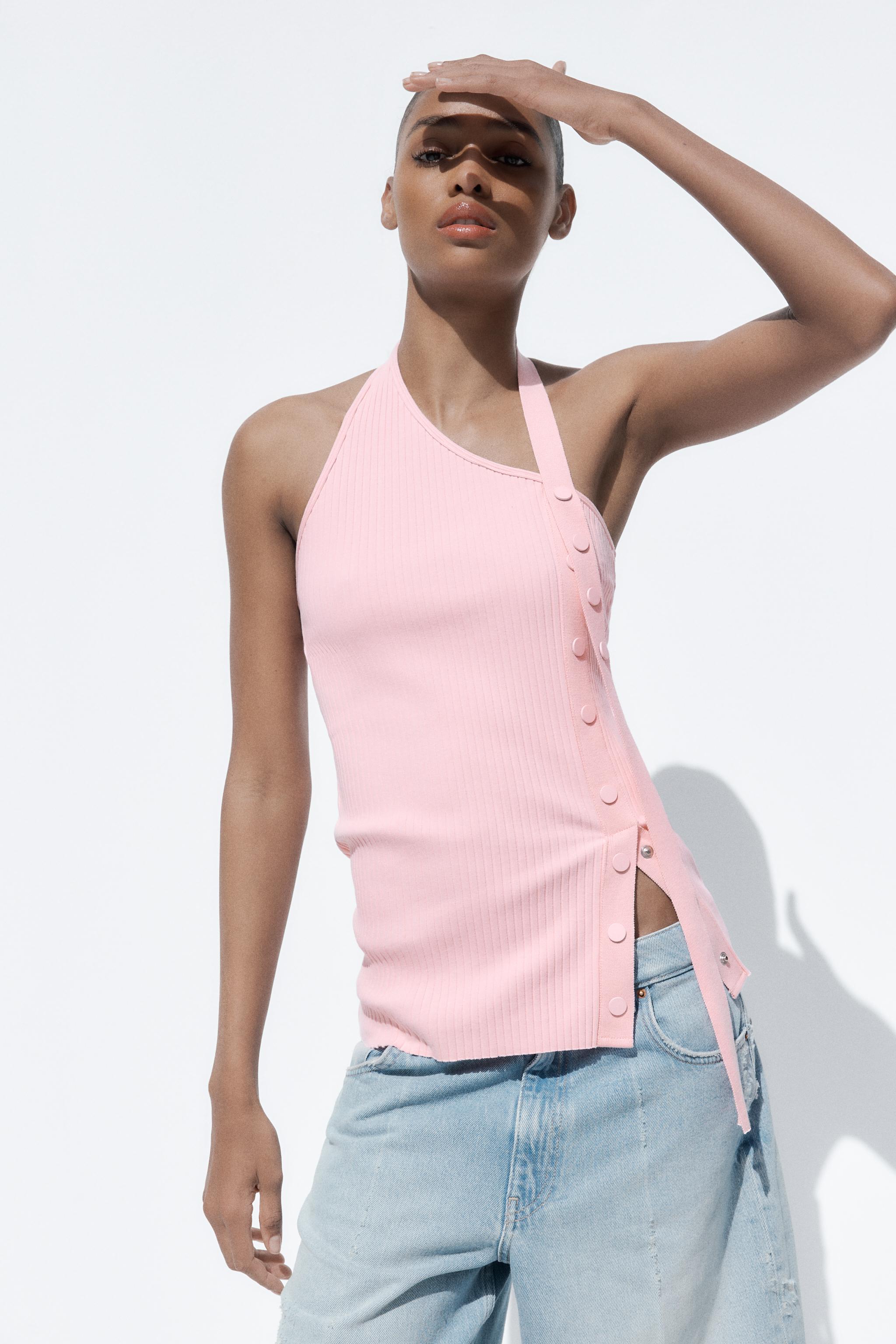 ASYMMETRICAL RIBBED TOP - Pink | ZARA United States ASYMMETRICAL RIBBED TOP - Pink | ZARA United States