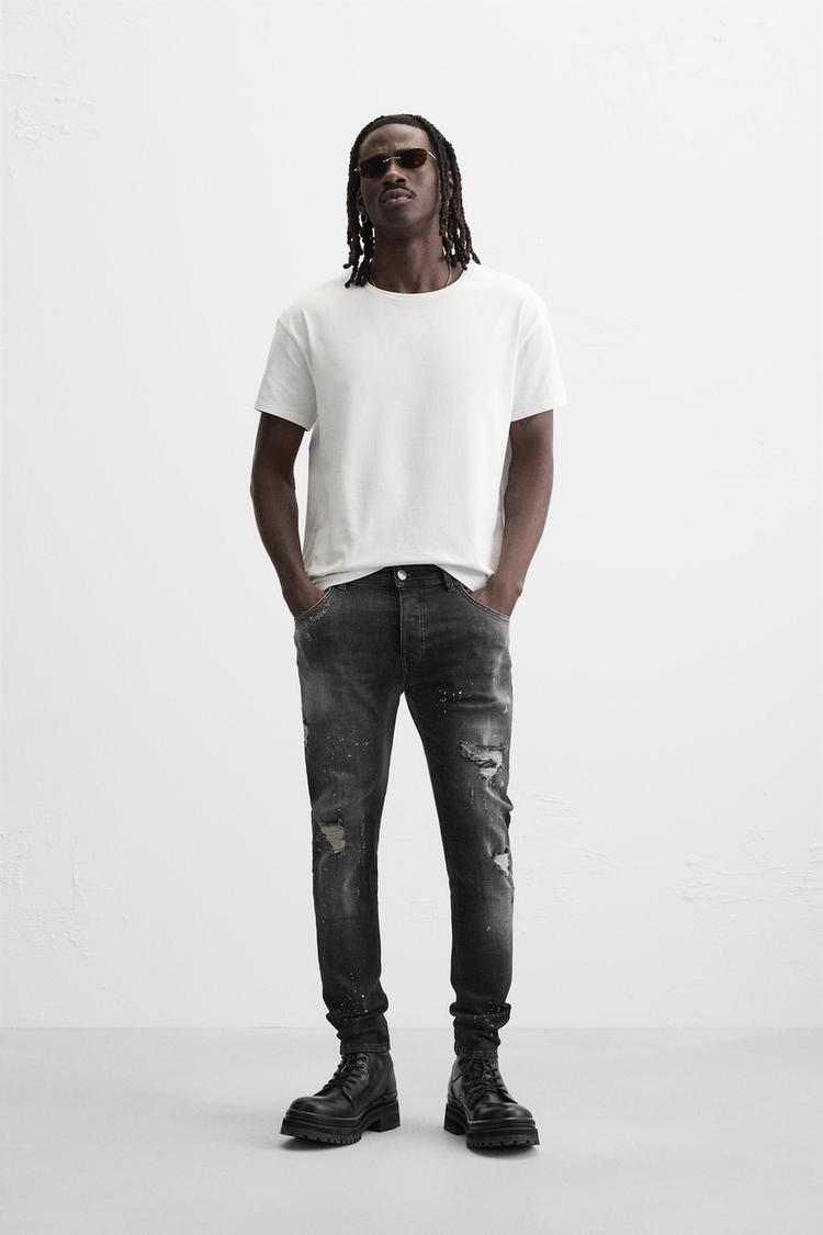 Slim Fit Ripped Paint Jeans Fit Jeans Distressed Paint Jeans Mens