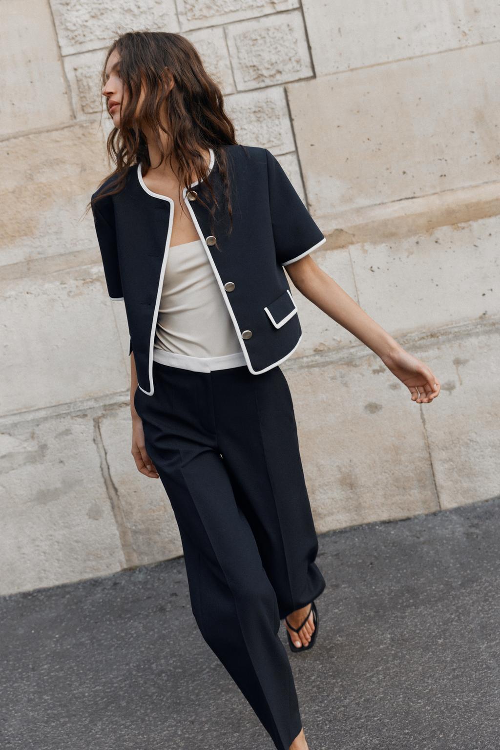 CONTRAST WAIST STRAIGHT LEG PANTS