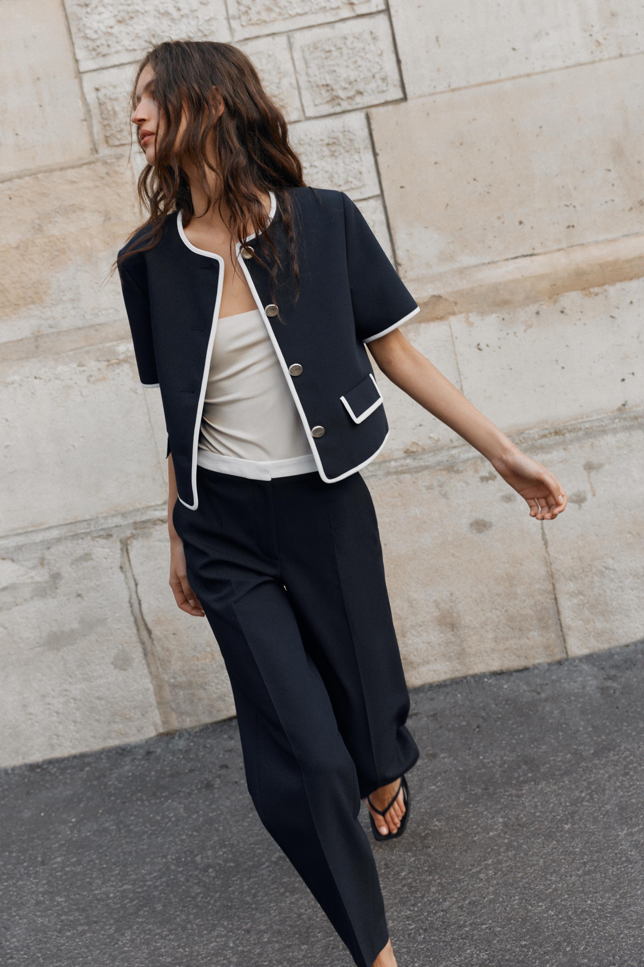 CONTRAST WAIST STRAIGHT LEG PANTS