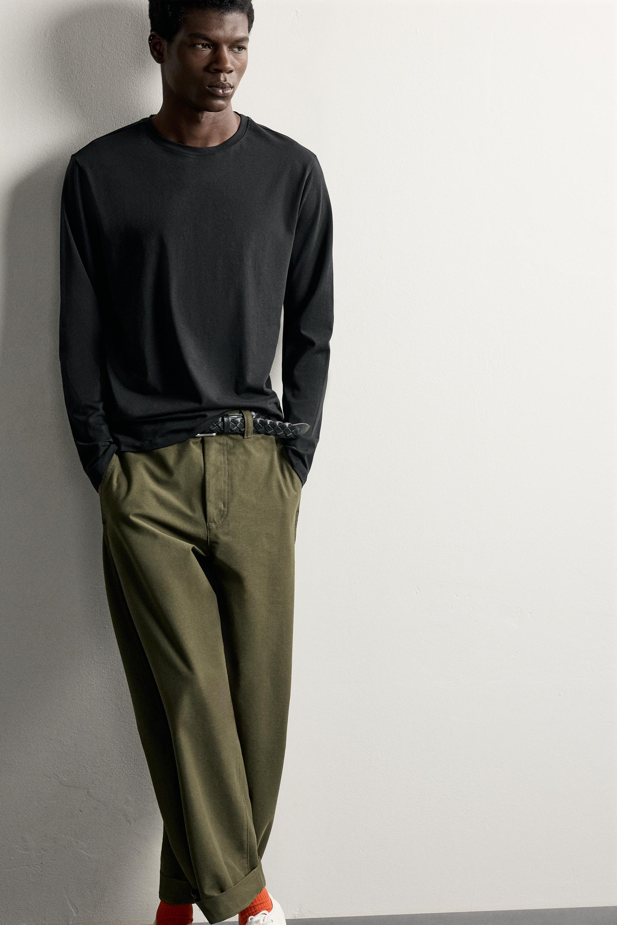 Мужские футболки Zara LONG SLEEVE SLIM FIT BASIC T-SHIRT — фото 6