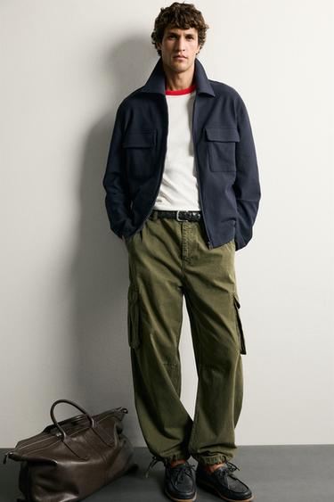 REGULAR FIT ZIP-UP OVERSHIRT - Navy blue by Zara