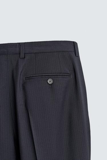 100% WOOL PINSTRIPED SUIT TROUSERS - Navy blue by Zara - Image 7