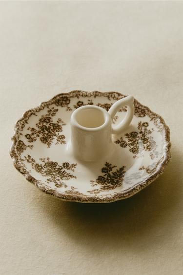 Zara FLORAL EARTHENWARE CANDLEHOLDER - Brown