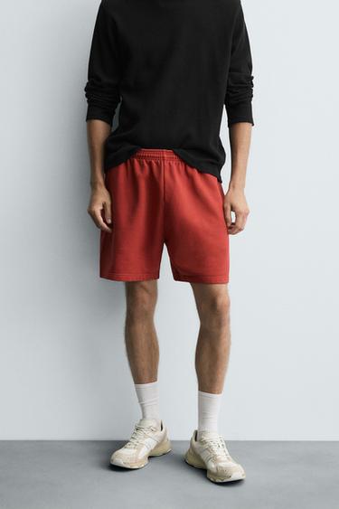 Zara WASHED JOGGER SHORTS - Red