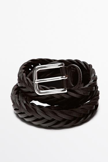 Cinturón trenzado piel - Marrón de Zara