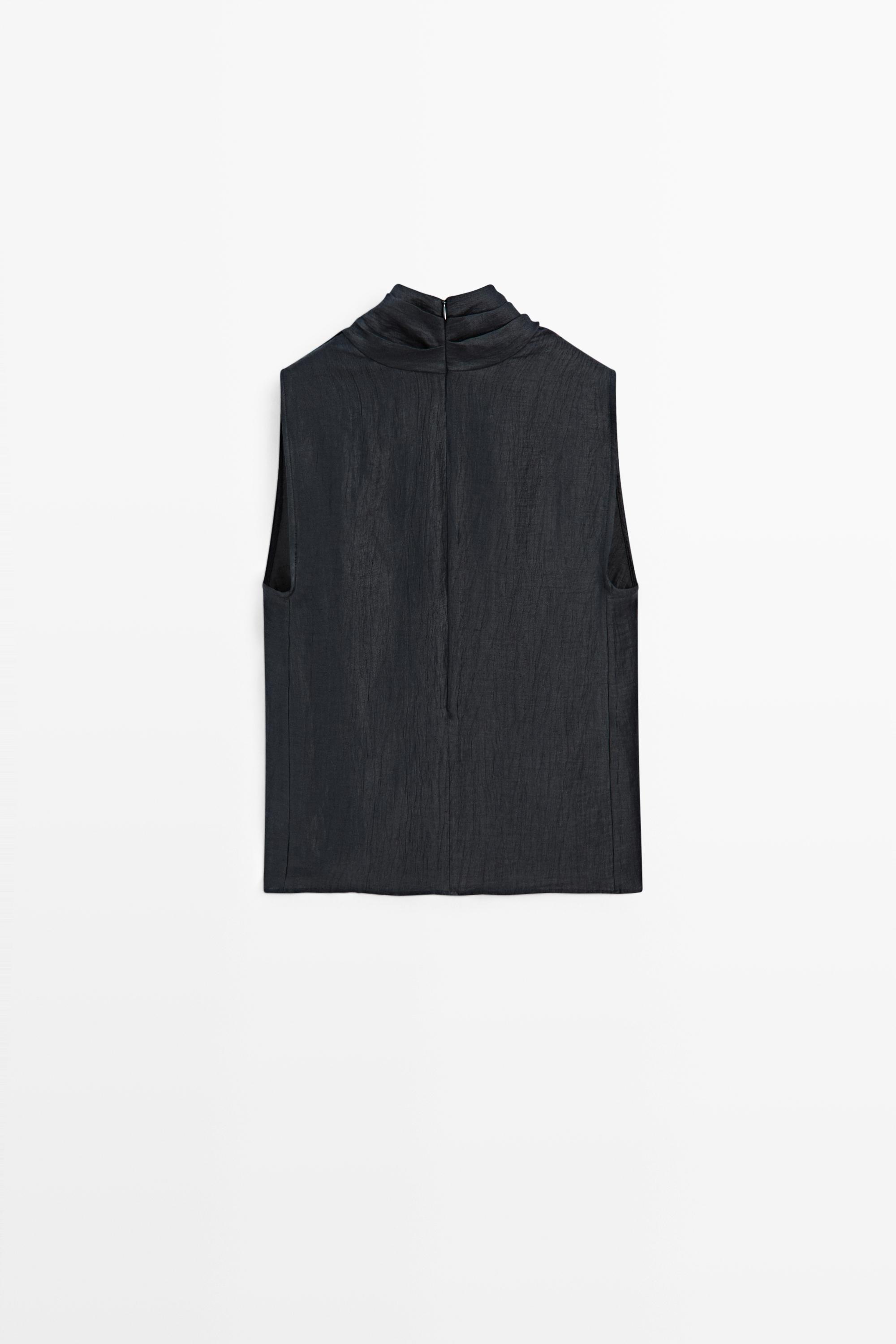 トップス n Linen blend sleeveless crossover top - Navy blue | ZARA Canada