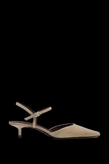 Zara SUEDE KITTEN HEEL SLINGBACKS - Sandy Brown - Image 0