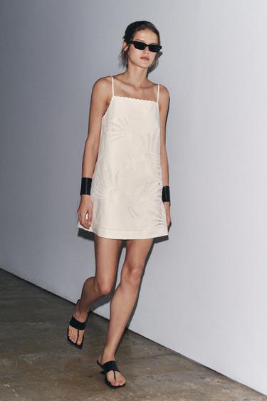 Zara ZW COLLECTION EMBROIDERED LINEN DRESS - White - Image 0
