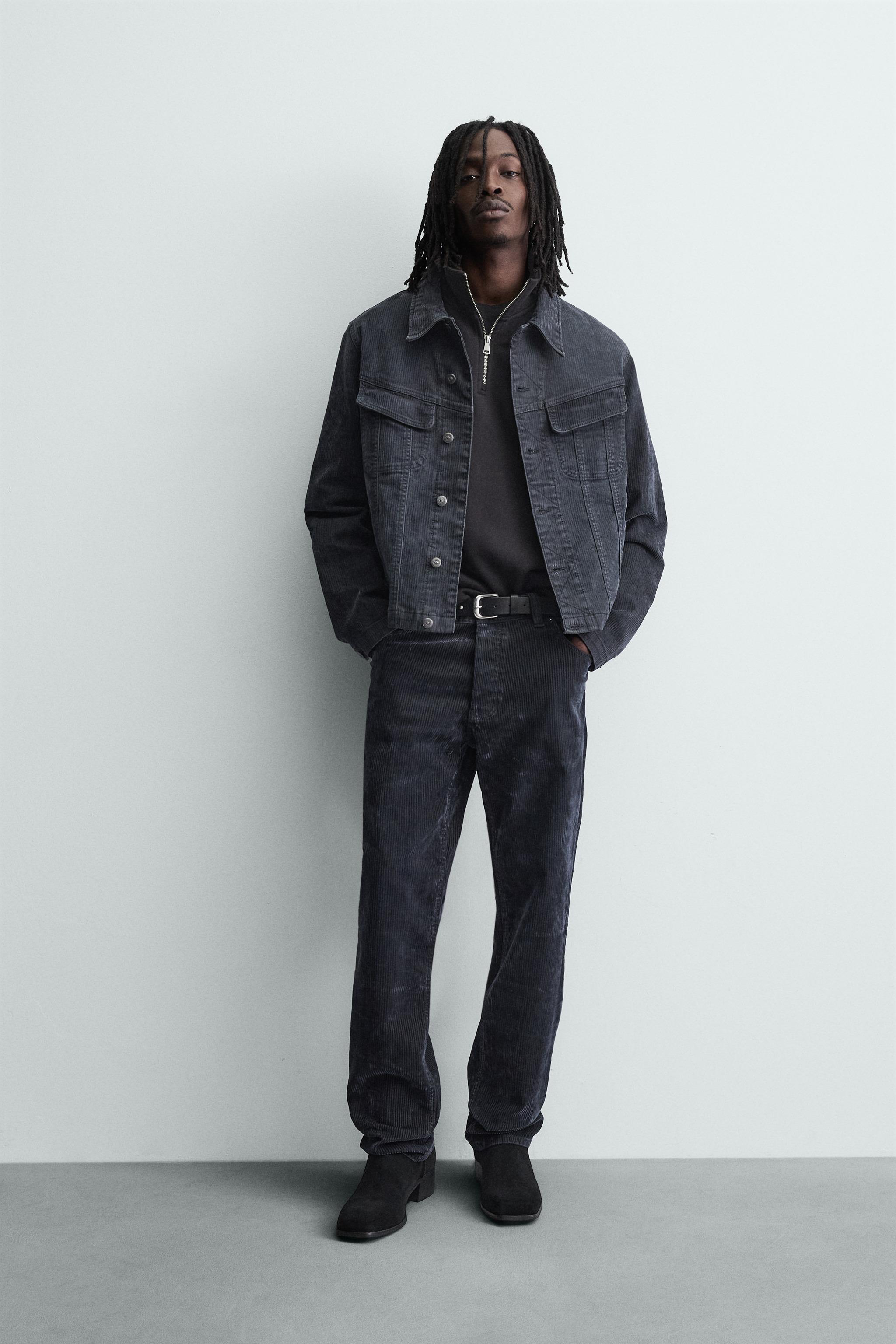 CROPPED FIT CORDUROY JACKET - Blue | ZARA South Africa
