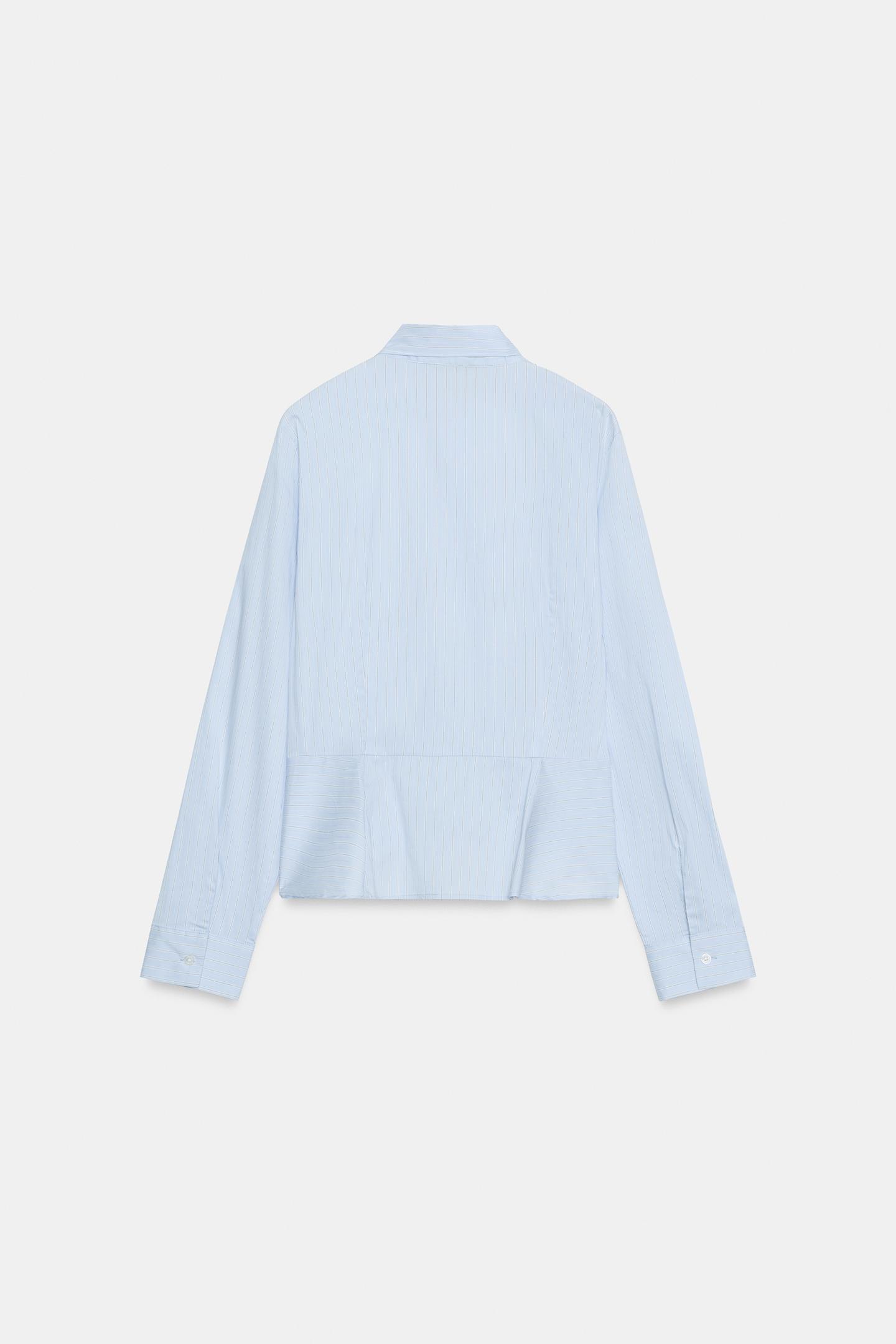 Женская блузка Zara Striped Tie-Neck Blouse, цвет: Синий / Белый — фото 6
