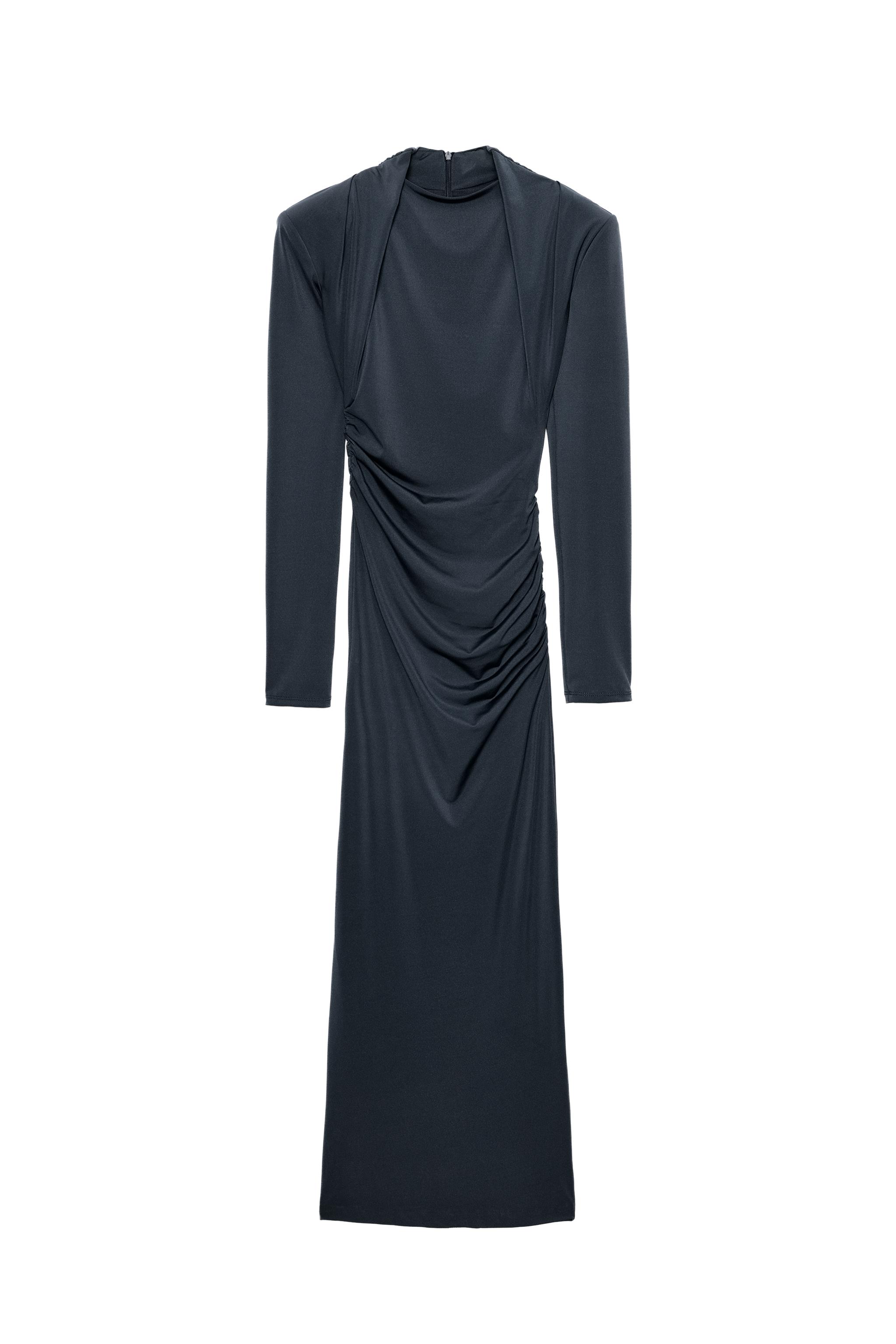 VESTIDO MIDI DRAPEADO HOMBRERAS