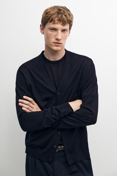 Zara Merino wool button-up cardigan - Navy blue