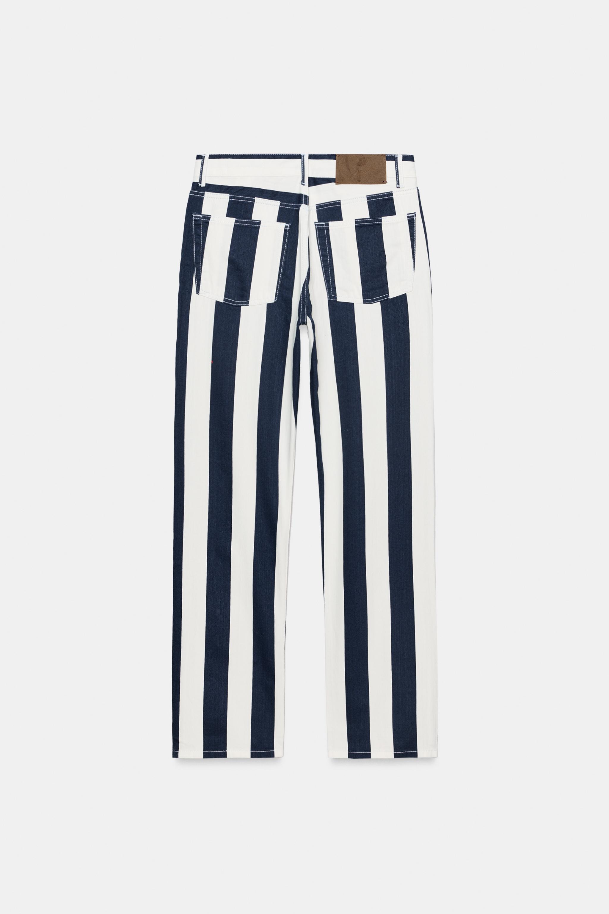 ZW COLLECTION MID-RISE STRIPED STRAIGHT LEG JEANS