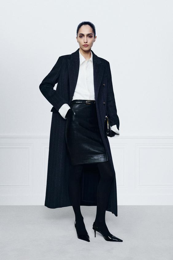 معطف بخطوط طولية مع صوف ZW COLLECTION - بحري داكن الخاص بـ Zara - صورة 0