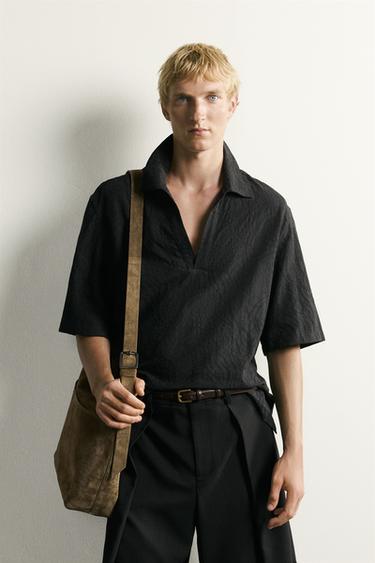 RELAXED FIT JACQUARD POLO SHIRT - Black by Zara